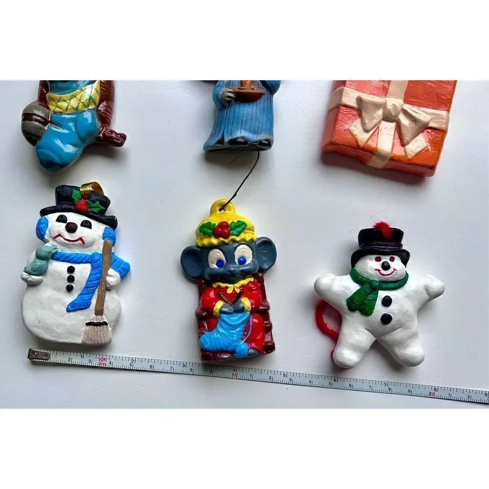 Set of 10 Vintage Ceramic Christmas Ornaments Snowmen, Santa, Mouse, Soldier